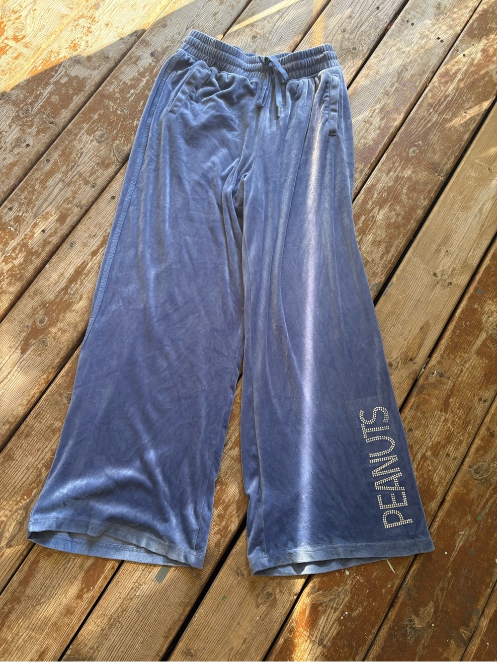 Velour Wide Leg Lounge Pants with Drawstring Waist 2 Pockets Rhinestone PEANUTS